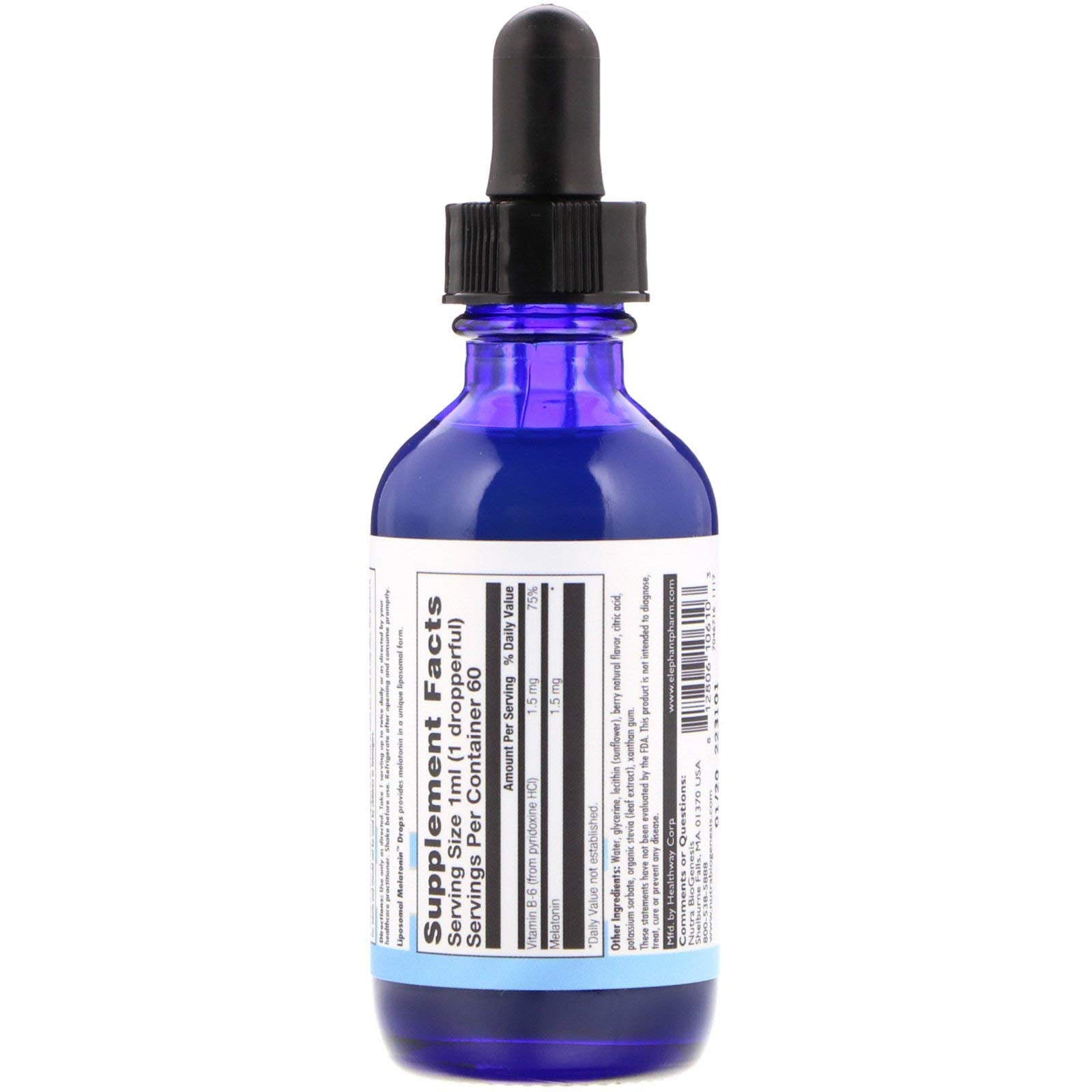 Nutra BioGenesis Liposomal Melatonin, frasco 60 ml, uso rápido para dormir mejor.