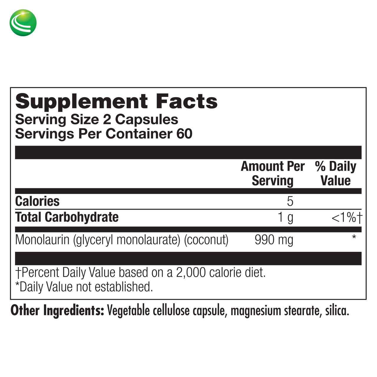 Nutra BioGenesis Monolaurin: dosis de 1000 mg por porción para uso diario