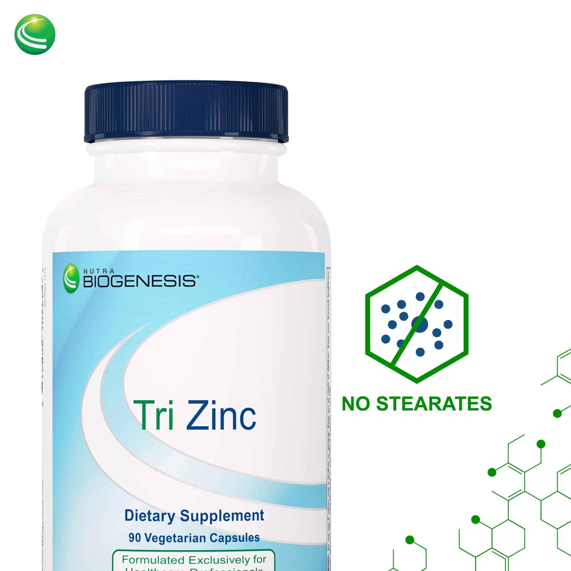 Nutra BioGenesis Tri Zinc, etiqueta de caja: transparencia en componentes.