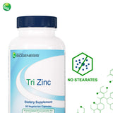 Nutra BioGenesis Tri Zinc, etiqueta de caja: transparencia en componentes.