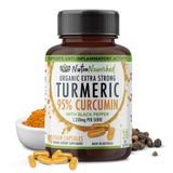 Nutra Nourished Curcumina Orgánica 90 cápsulas en botella para uso diario.