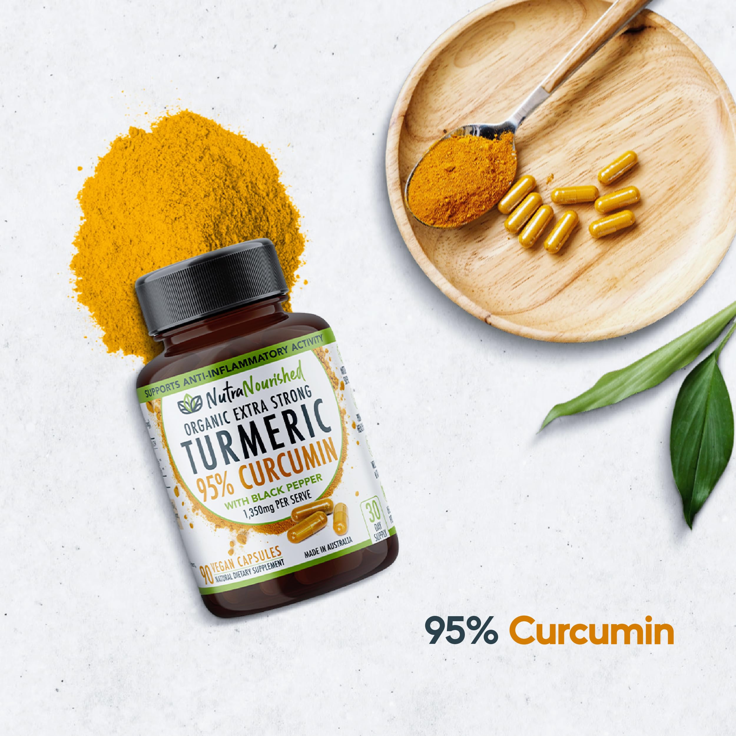 Nutra Nourished Curcumina Orgánica 90 cápsulas fabricadas en Australia, calidad verificada.