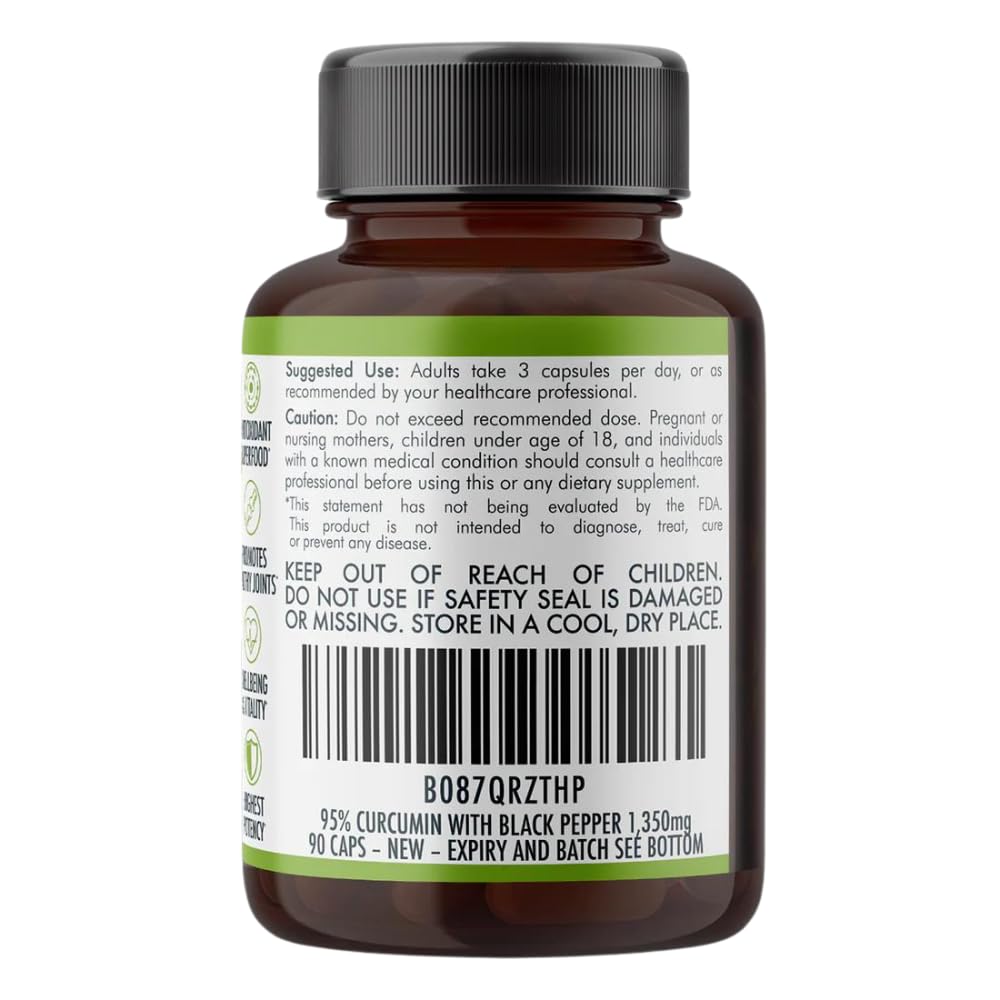 Nutra Nourished Curcumina Orgánica 90 cápsulas con pimienta negra para mejor absorción.