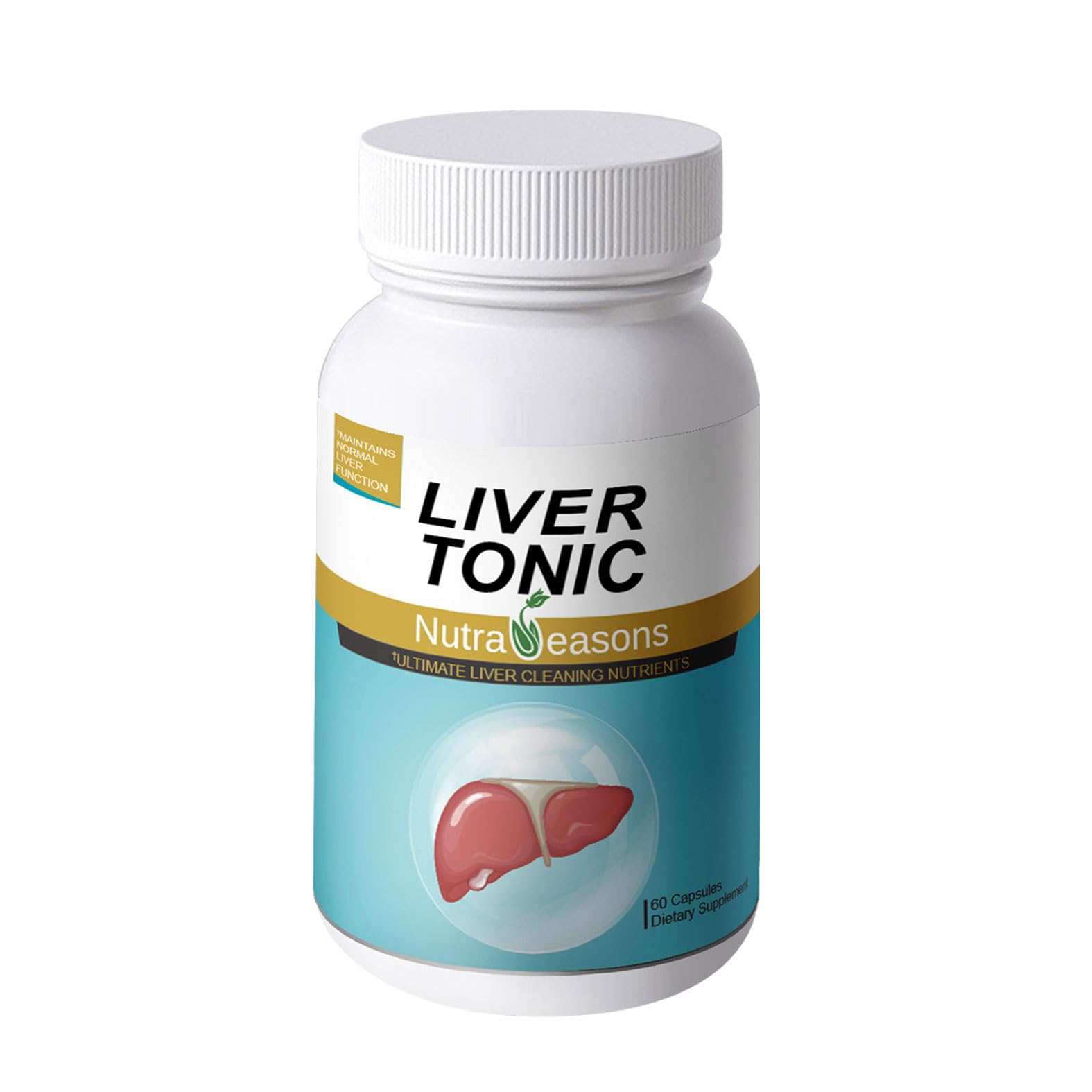 Nutra Seasons Liver Tonic: botella frontal para apoyo hepático diario