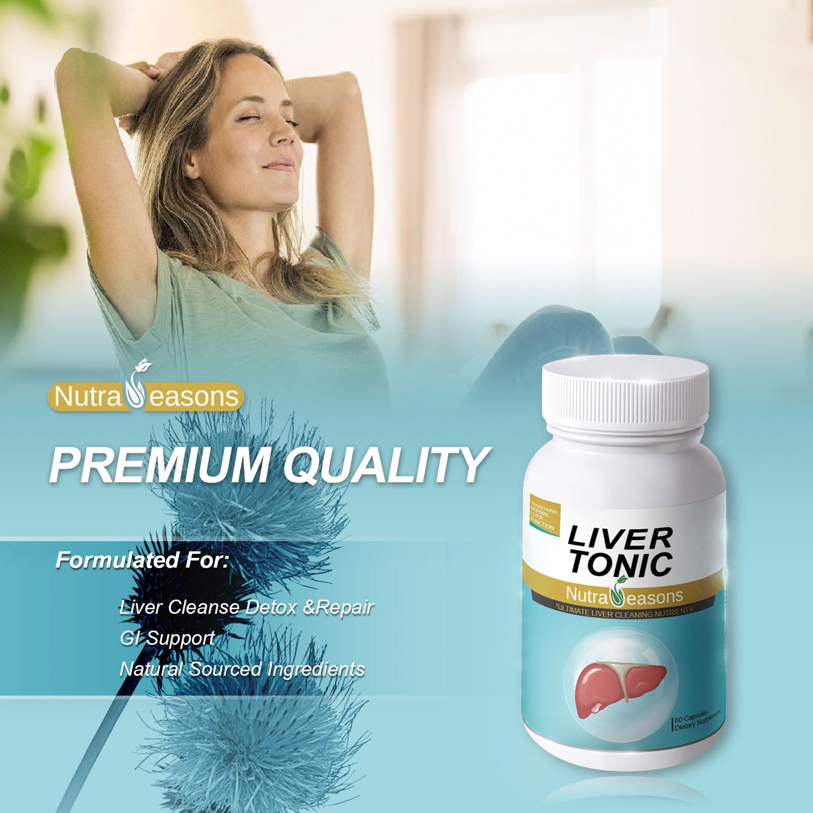 Nutra Seasons Liver Tonic: primer plano de cápsulas para fácil toma