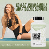 NutraBio Ashwagandha KSM-66 botella de vidrio inspira confianza.