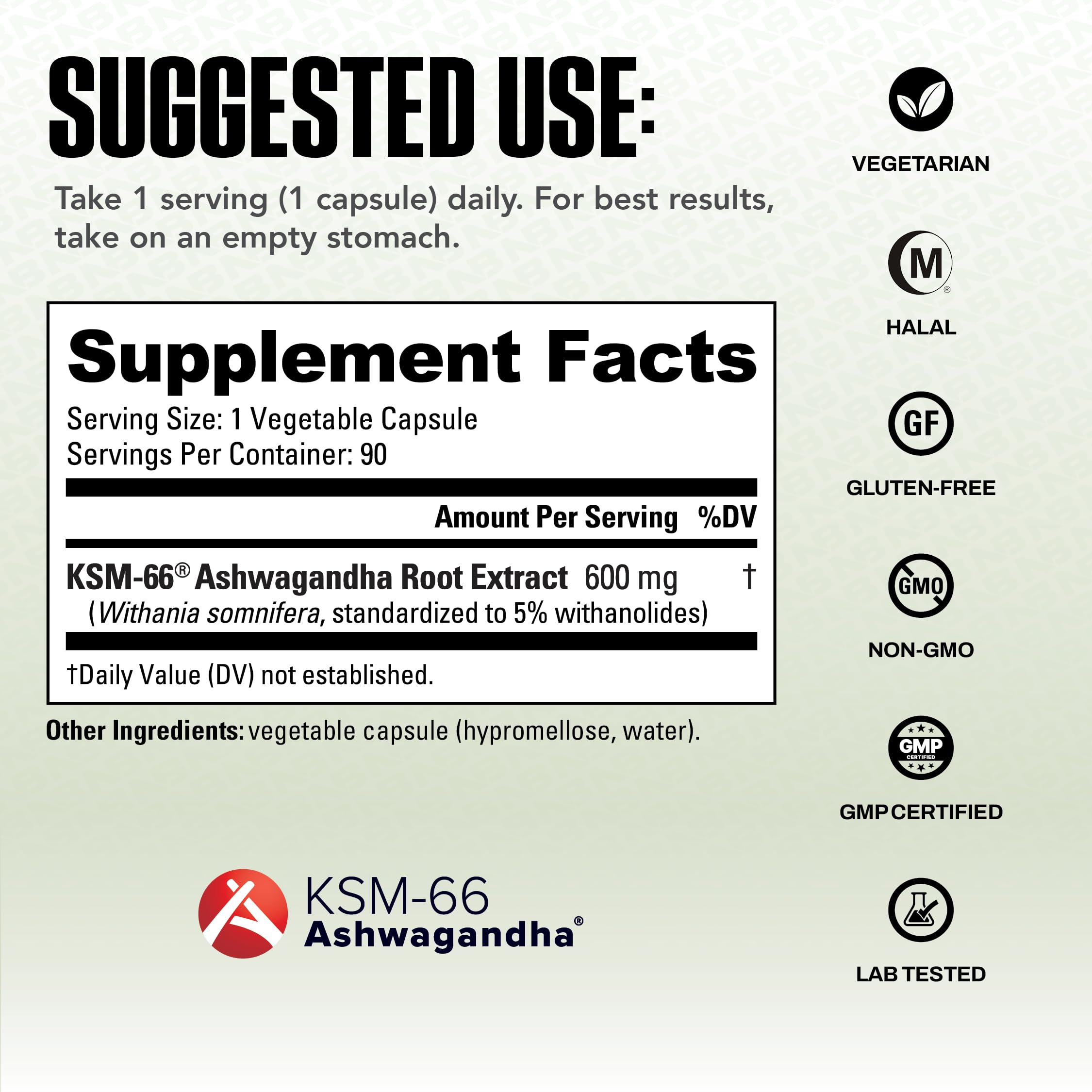 NutraBio Ashwagandha KSM-66: ingredientes orgánicos de la fórmula