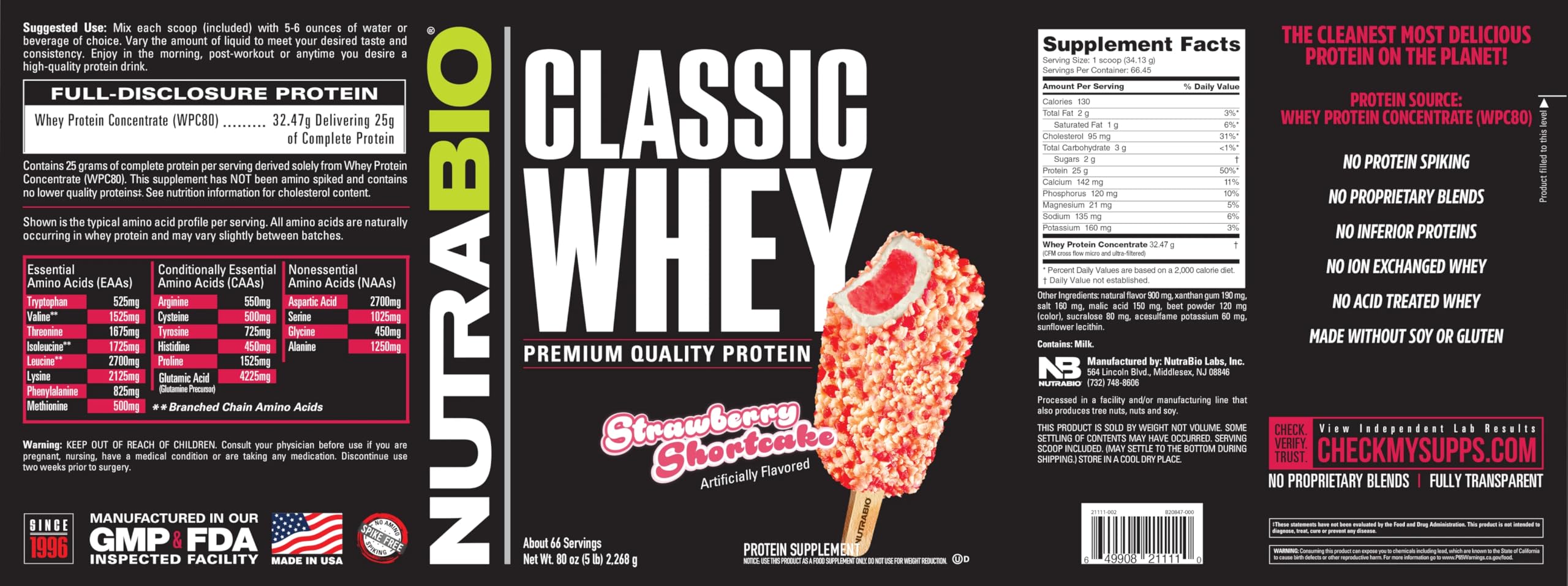 NutraBio Proteína de suero clásica sabor Fresa Shortcake para variar la dieta.