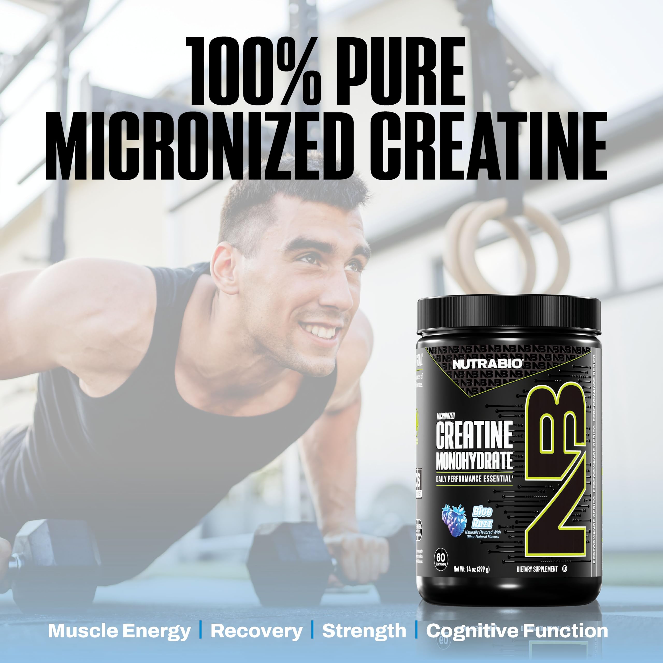 NutraBio creatina micronizada apta para vegetarianos y sin gluten