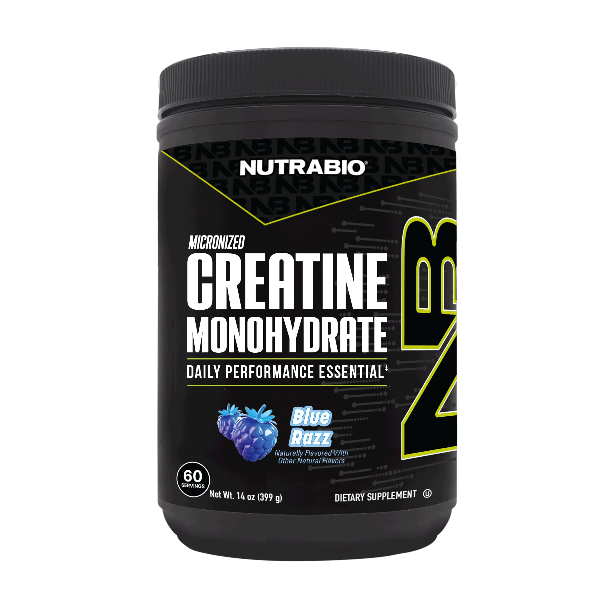 NutraBio creatina micronizada en bote de 300 g para energía sostenida durante entrenamientos