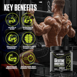 NutraBio creatina micronizada con cucharita medidora para dosis precisas.