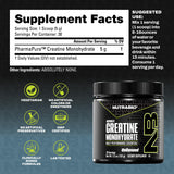 Envase NutraBio creatina micronizada de 150 g en estante.