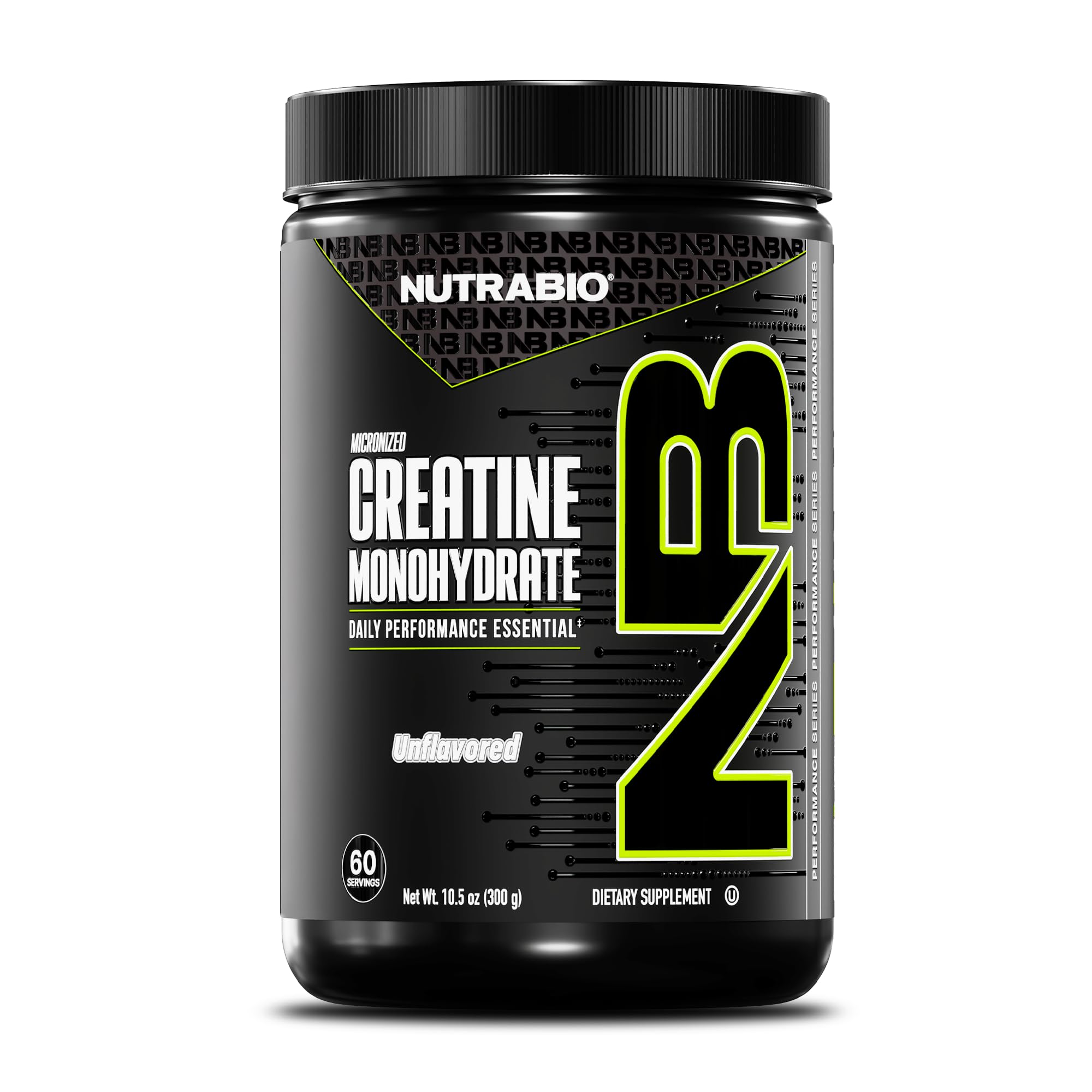 NutraBio creatina micronizada pura en polvo vertido, para más energía durante el entrenamiento.