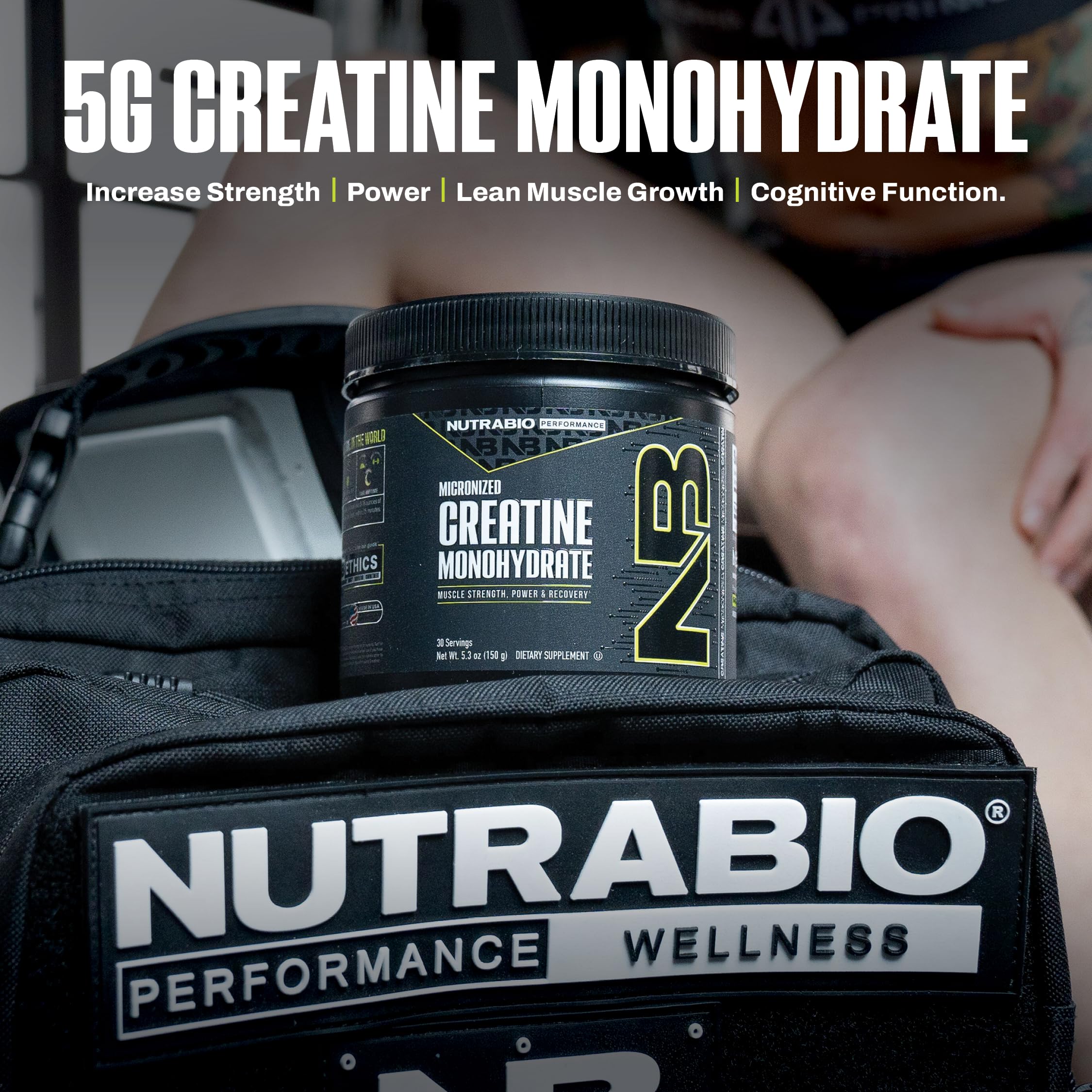 Uso diario de NutraBio creatina micronizada en entrenamiento.