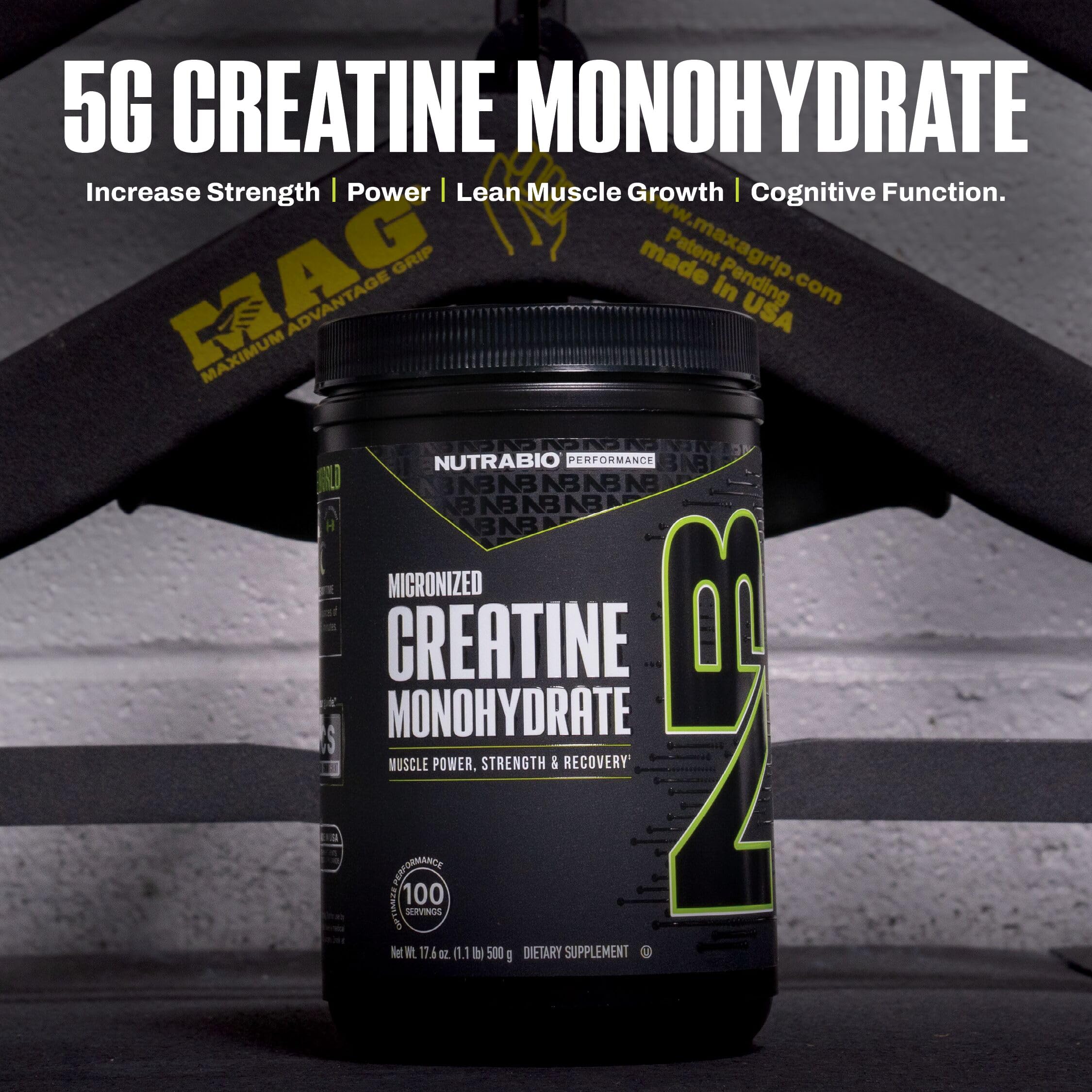 NutraBio Creatina Monohidrato 500 g, suministro para varios meses.