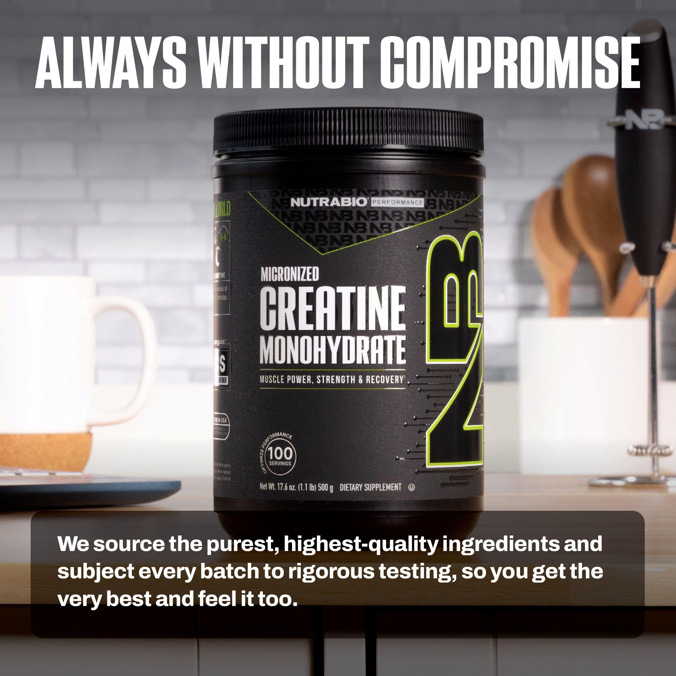 NutraBio Creatina Monohidrato, certificados OU kosher y halal para tranquilidad.