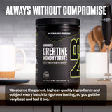 NutraBio Creatina Monohidrato, certificados OU kosher y halal para tranquilidad.