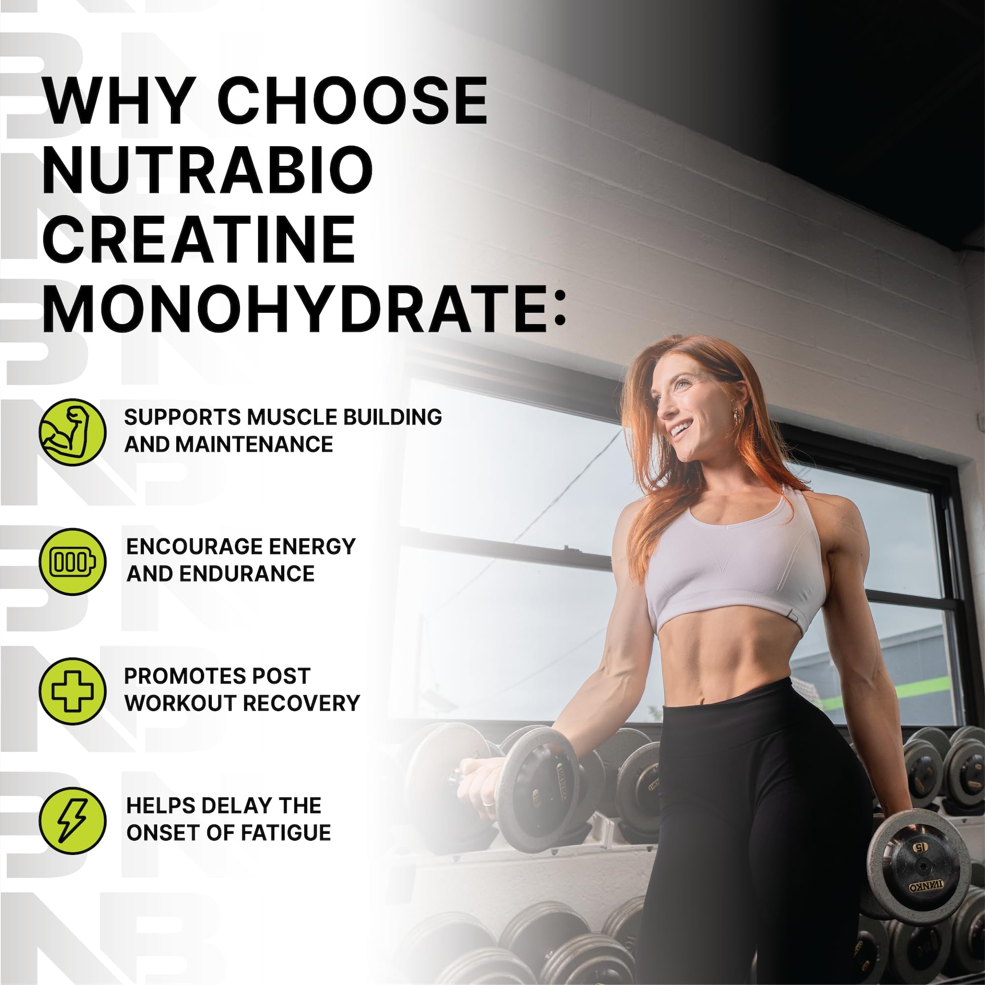 NutraBio Creatina Monohidrato, mezcla rápida en shaker para entrenos.