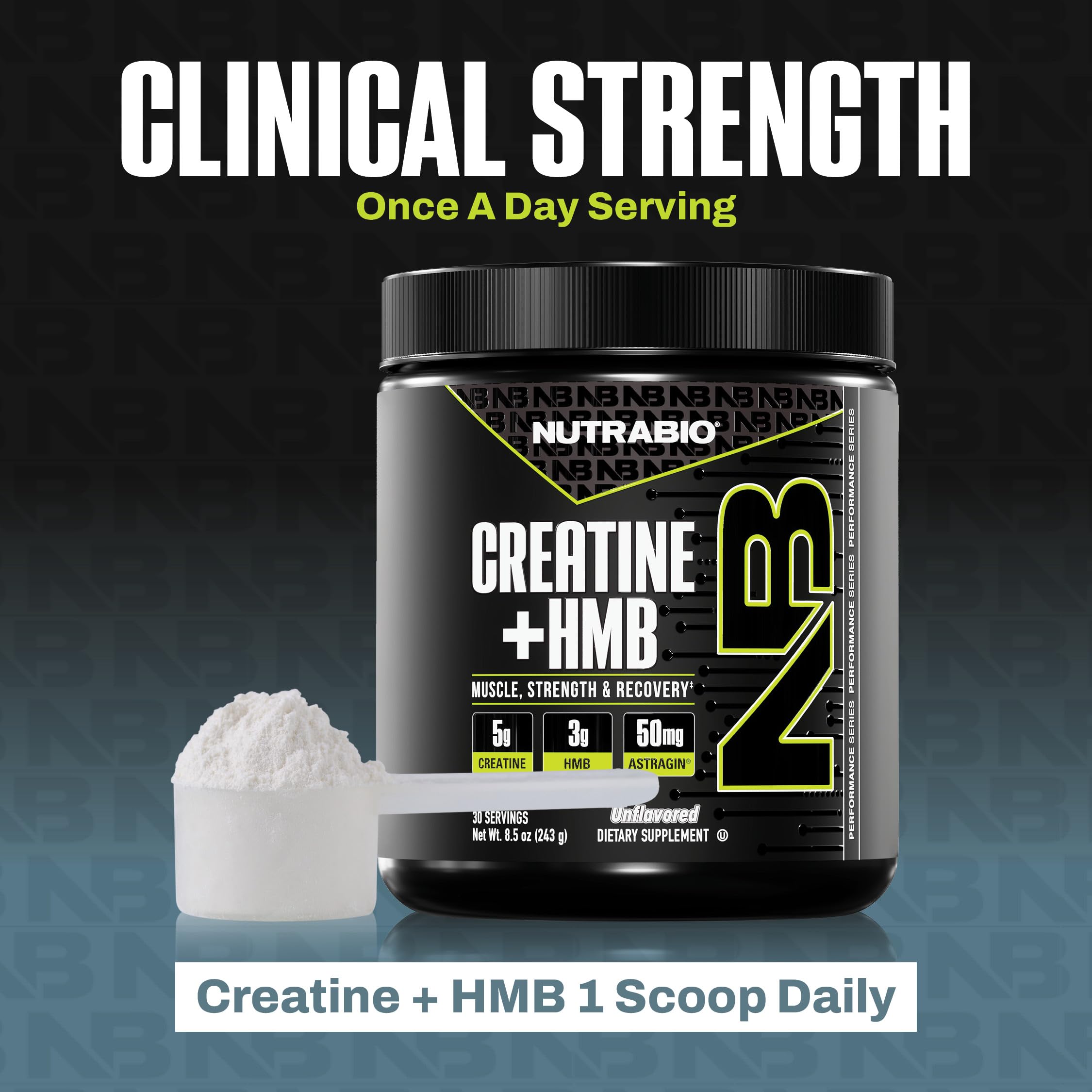 NutraBio Creatine HMB dosis diarias para entrenos sostenidos.