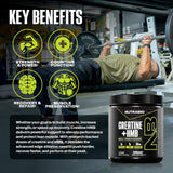 NutraBio Creatine HMB medidor incluido facilita dosis precisas.