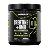 NutraBio Creatine HMB polvo sin sabor para mezclar rápido en agua.