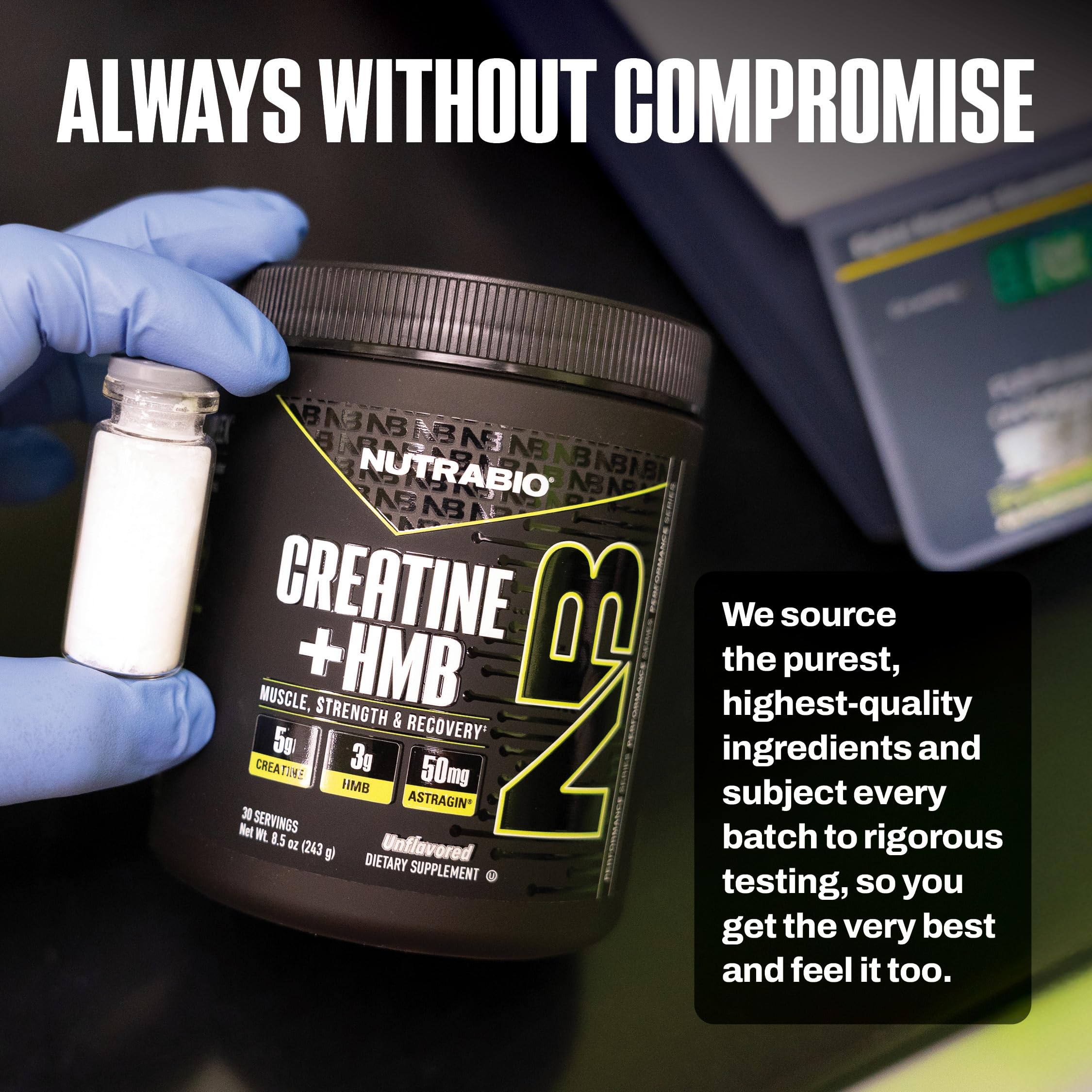 NutraBio Creatine HMB ideal para entrenamiento en gimnasio y casa.