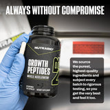 NutraBio Growth Peptides hands-holding-bottle depicting a ready-to-use supplementation routine.