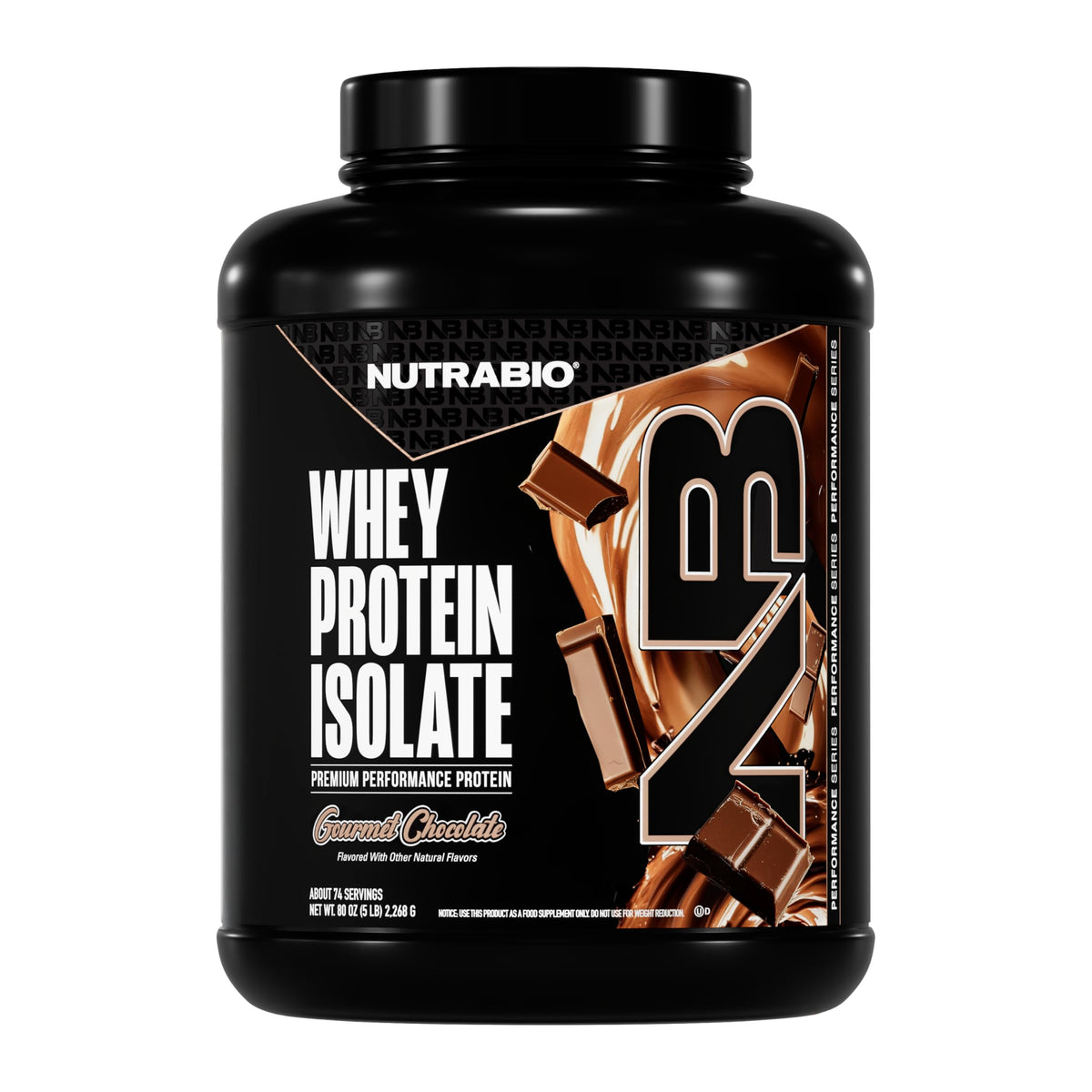 NutraBio proteina suero aislada en bote, ideal para dietas bajas en carbohidratos.