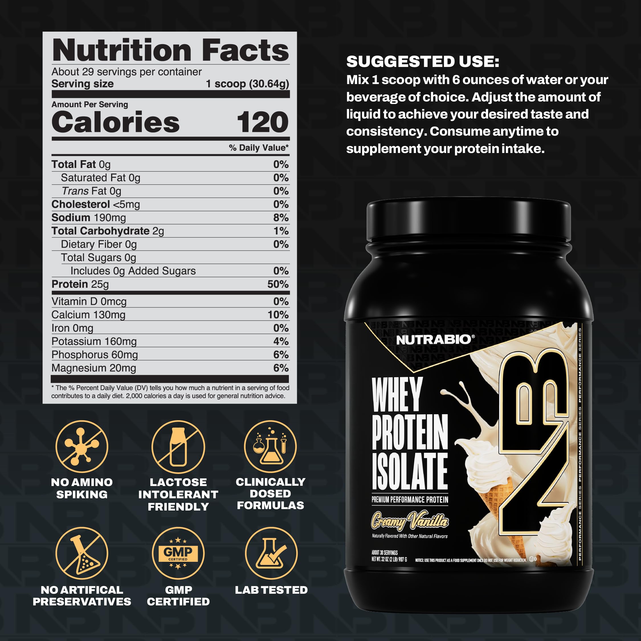 Polvo blanco de NutraBio suero aislado textura suave para mezclas sin gluten