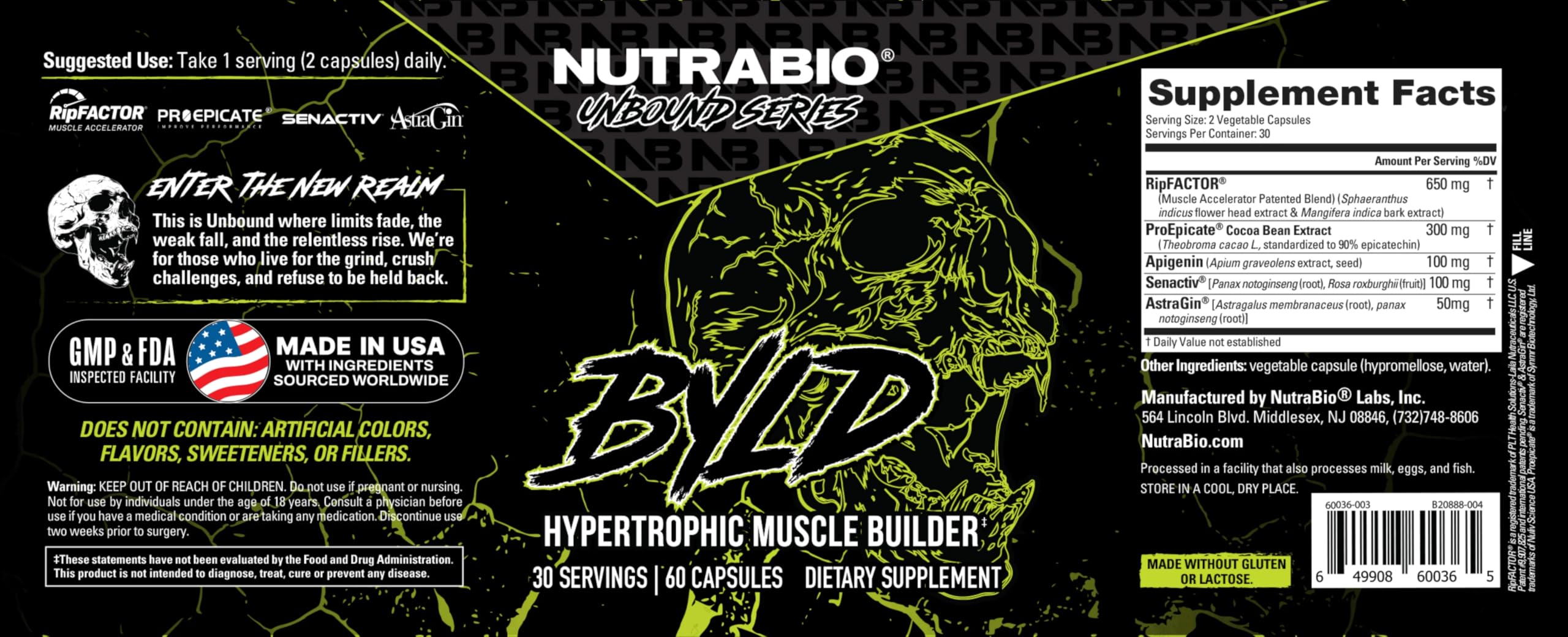 NutraBio Unbound BYLD: dosis diaria para apoyo muscular y recuperación.