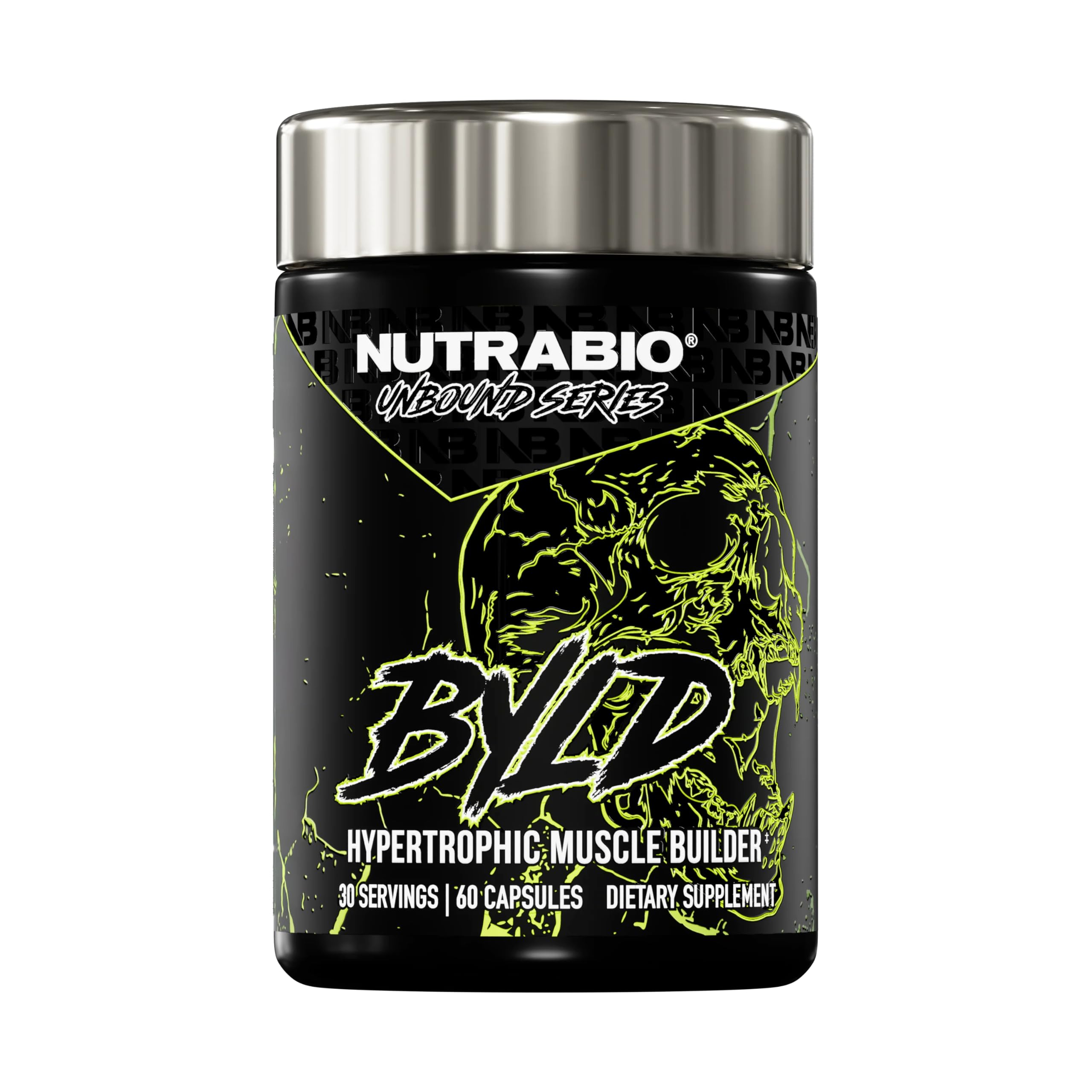 NutraBio Unbound BYLD: vista de la botella para apoyar crecimiento muscular.