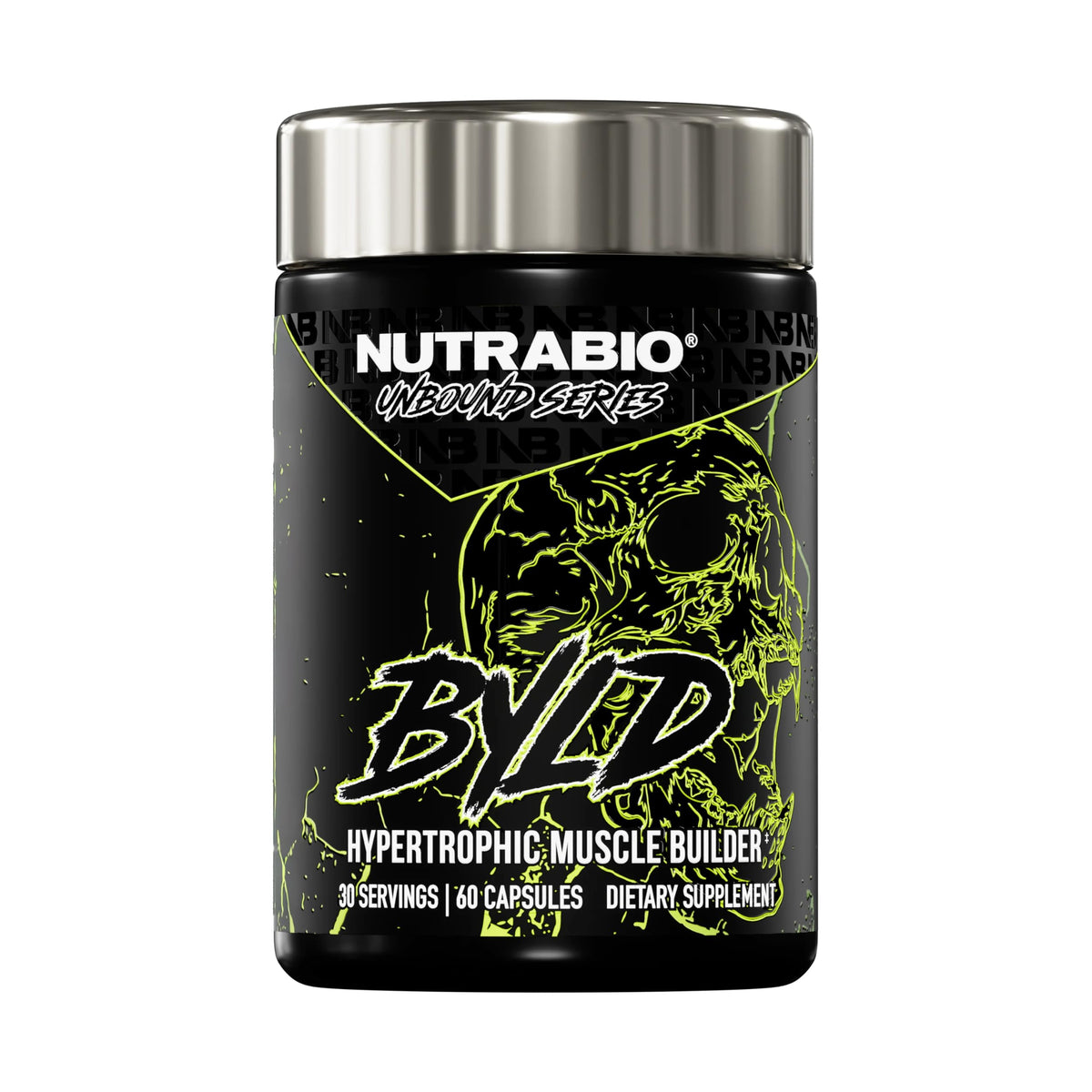 NutraBio Unbound BYLD: vista de la botella para apoyar crecimiento muscular.