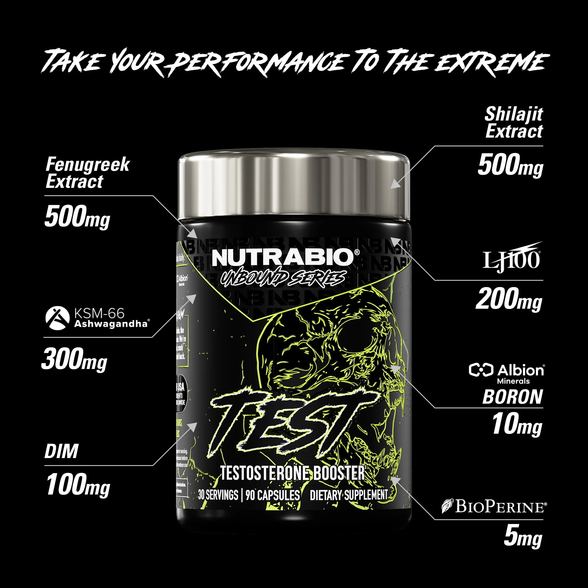 NutraBio Unbound Test: cápsulas negras para suministro sostenido de energía.