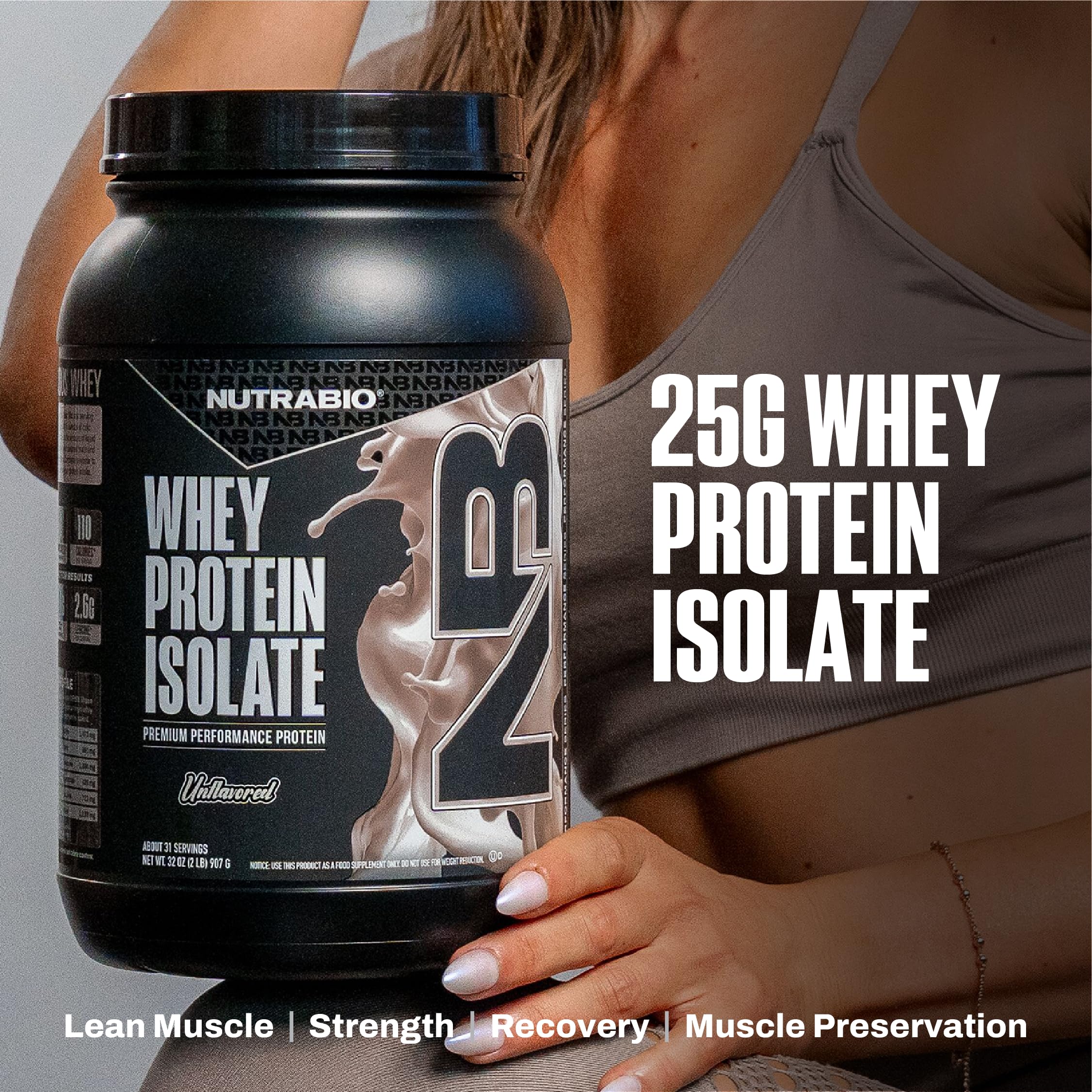 NutraBio Whey Aislado, vaso batido para post-entrenamiento.