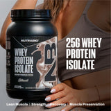 NutraBio Whey Aislado, vaso batido para post-entrenamiento.