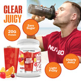 Cucharilla de medición de NutraBio proteína de suero clara Fruta Punch para dosis precisas.