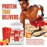 NutraBio proteína de suero clara Fruta Punch favorece recuperación tras entreno.