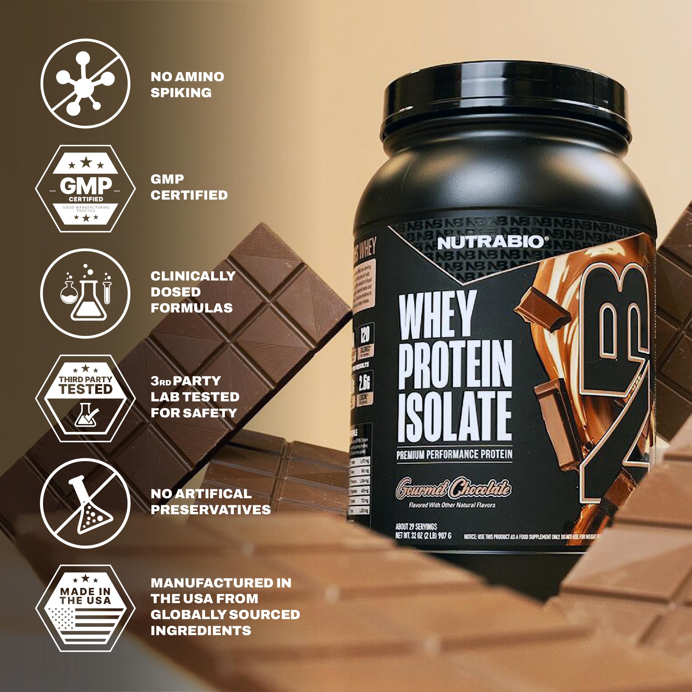 NutraBio Whey Isolate: dispensación de polvo suave y fácil