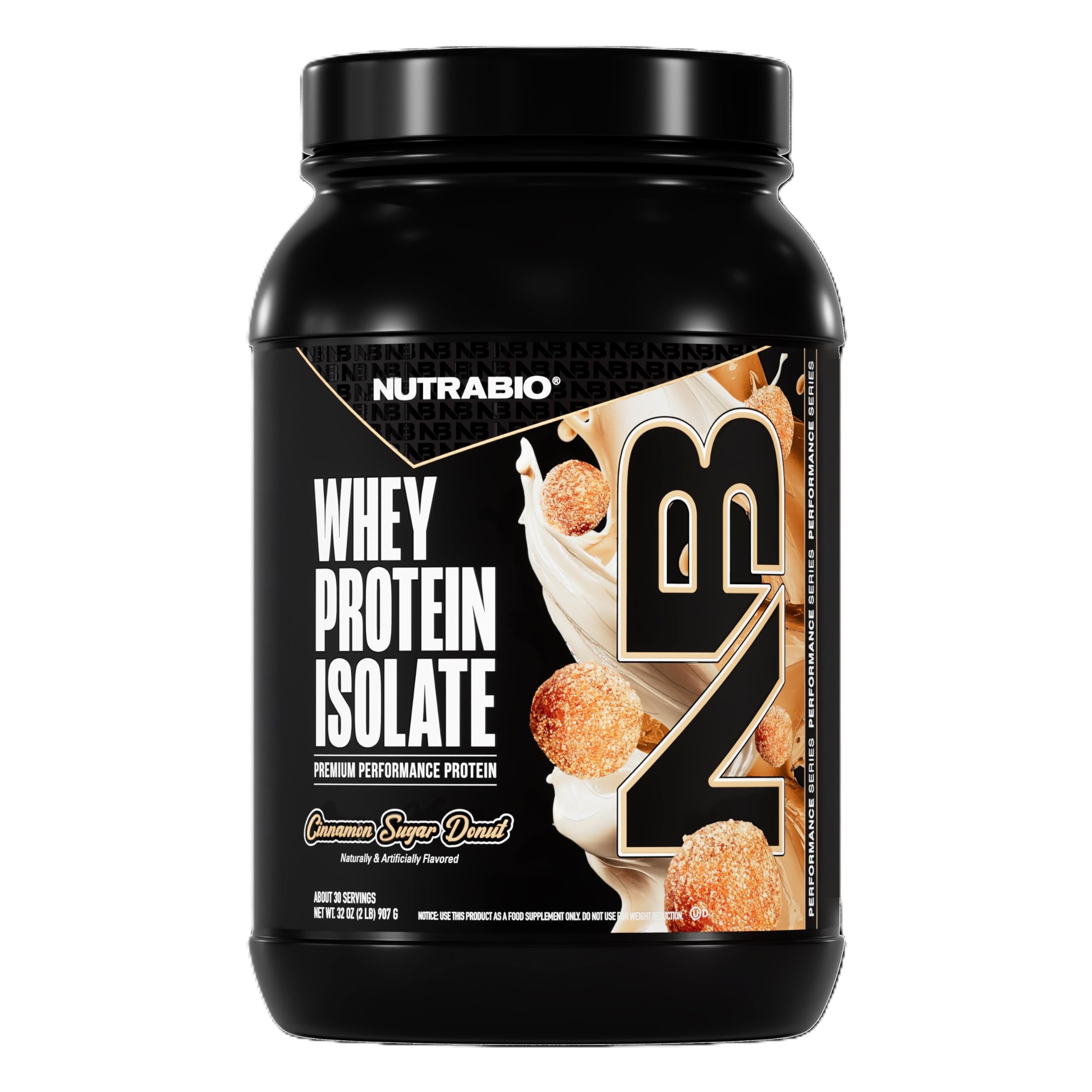 NutraBio Whey Isolate empaque con sabor rosquilla canela y azucar para apoyo proteico