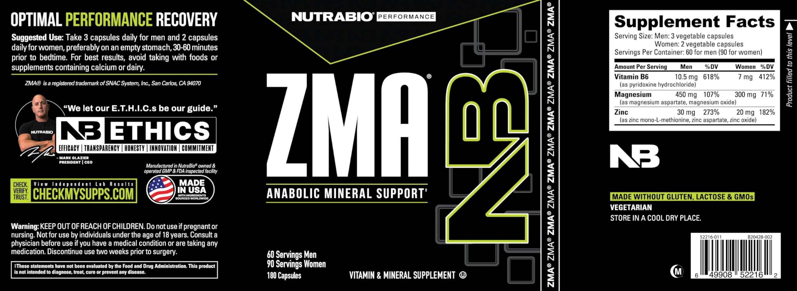 NutraBio ZMA: cápsulas en caja, presentación cómoda para entrenamientos