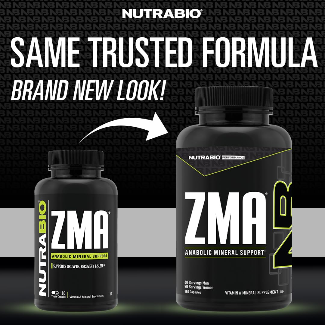 NutraBio ZMA: etiqueta nutricional clara para zinc, magnesio y B6