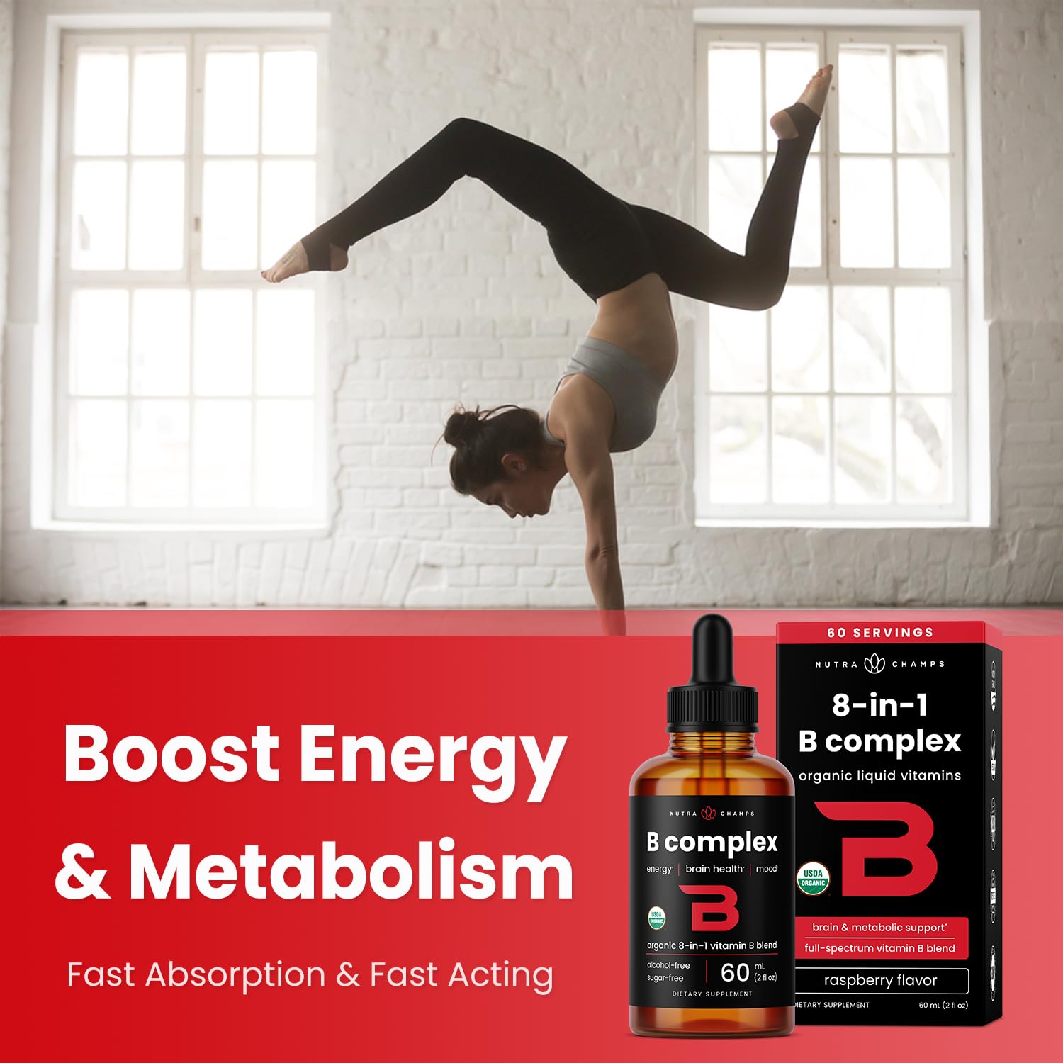 NutraChamps complejo B completo en gotas con ocho vitaminas B.