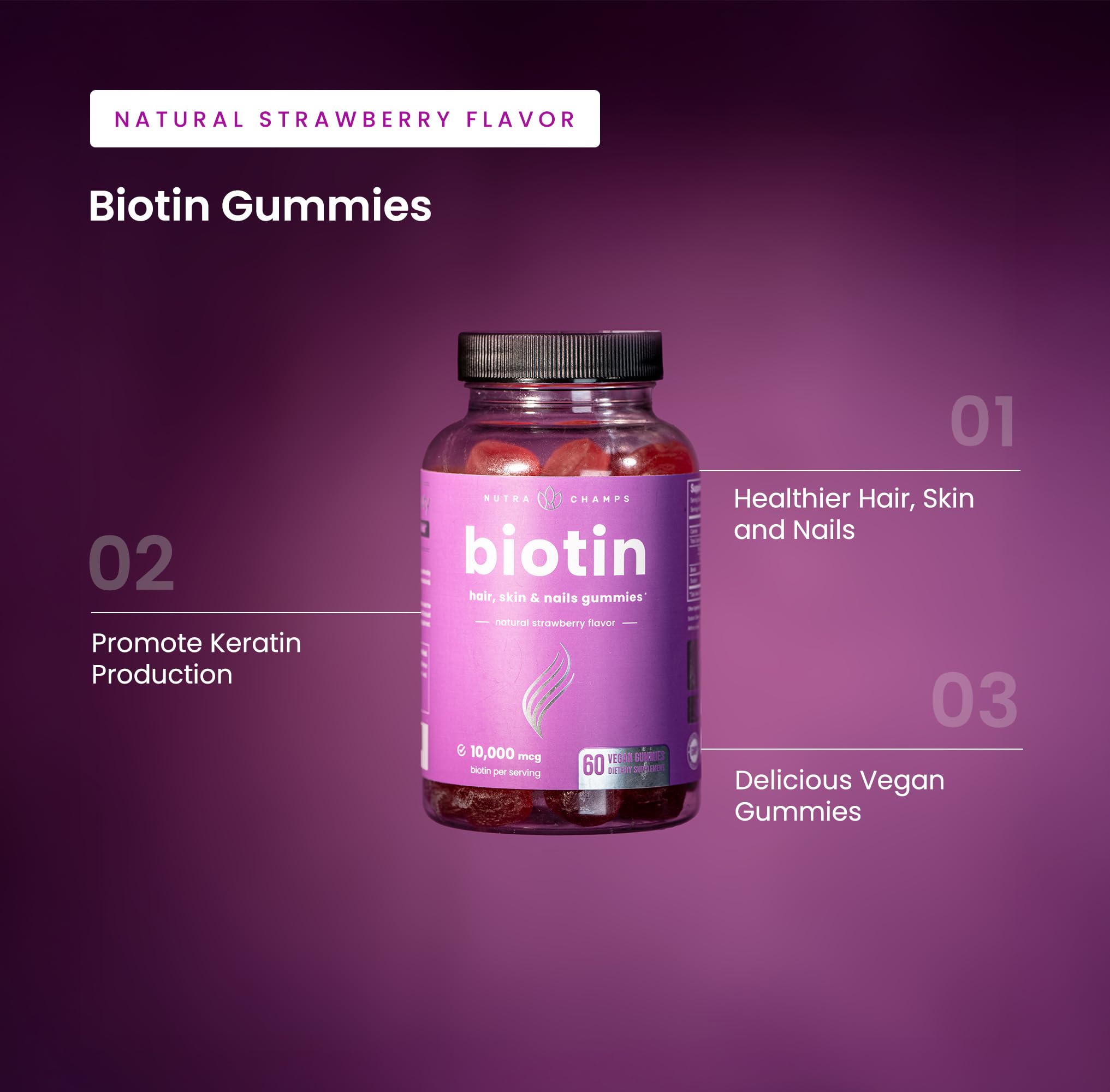 NutraChamps Biotin Gummis, sabor frambuesa, experiencia agradable durante la rutina.