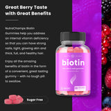 NutraChamps Biotina frambuesa – gominolas deliciosas para cabello saludable y uñas fuertes.