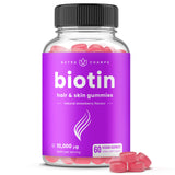 NutraChamps Biotina Gomitas: botella visible para cabello y uñas saludables