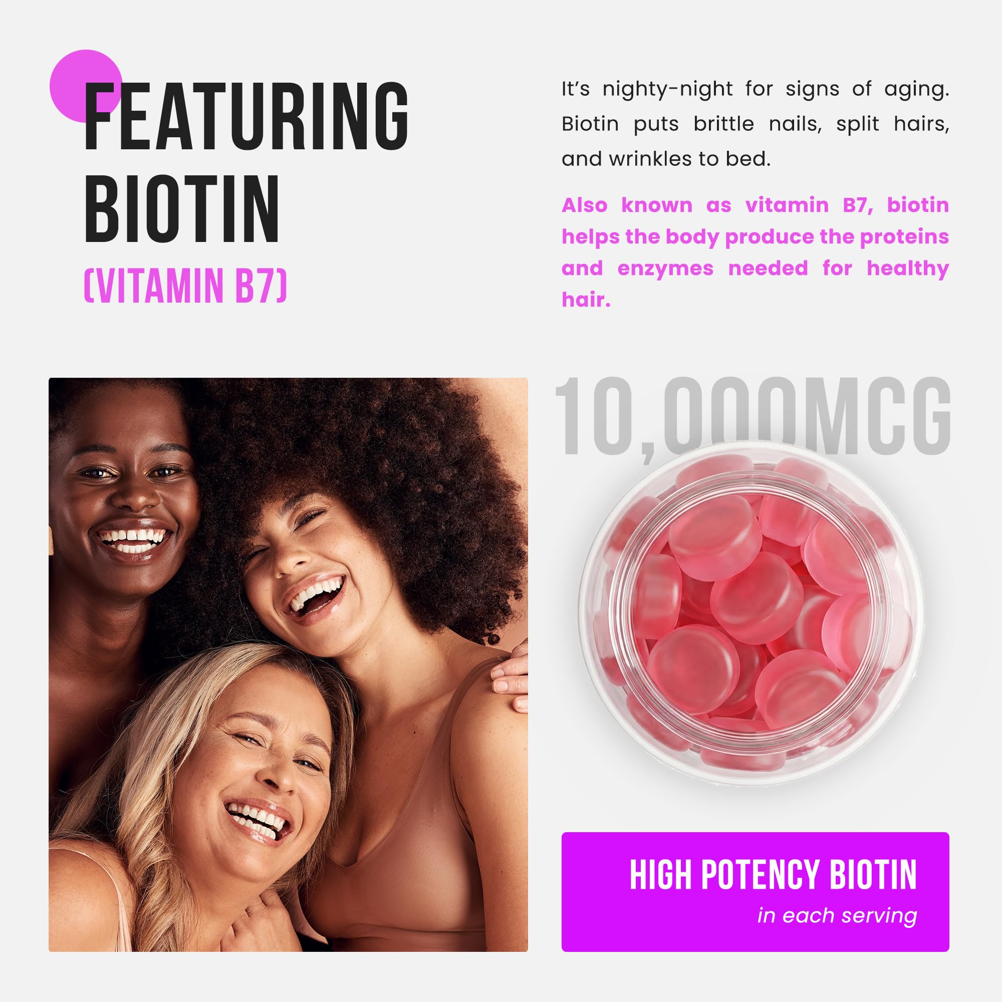 NutraChamps Biotina sin azúcar – gominolas en envase doble para uso diario.