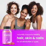 NutraChamps Biotina vegana sin azúcar – gominolas con sabor frambuesa para cabello y uñas.