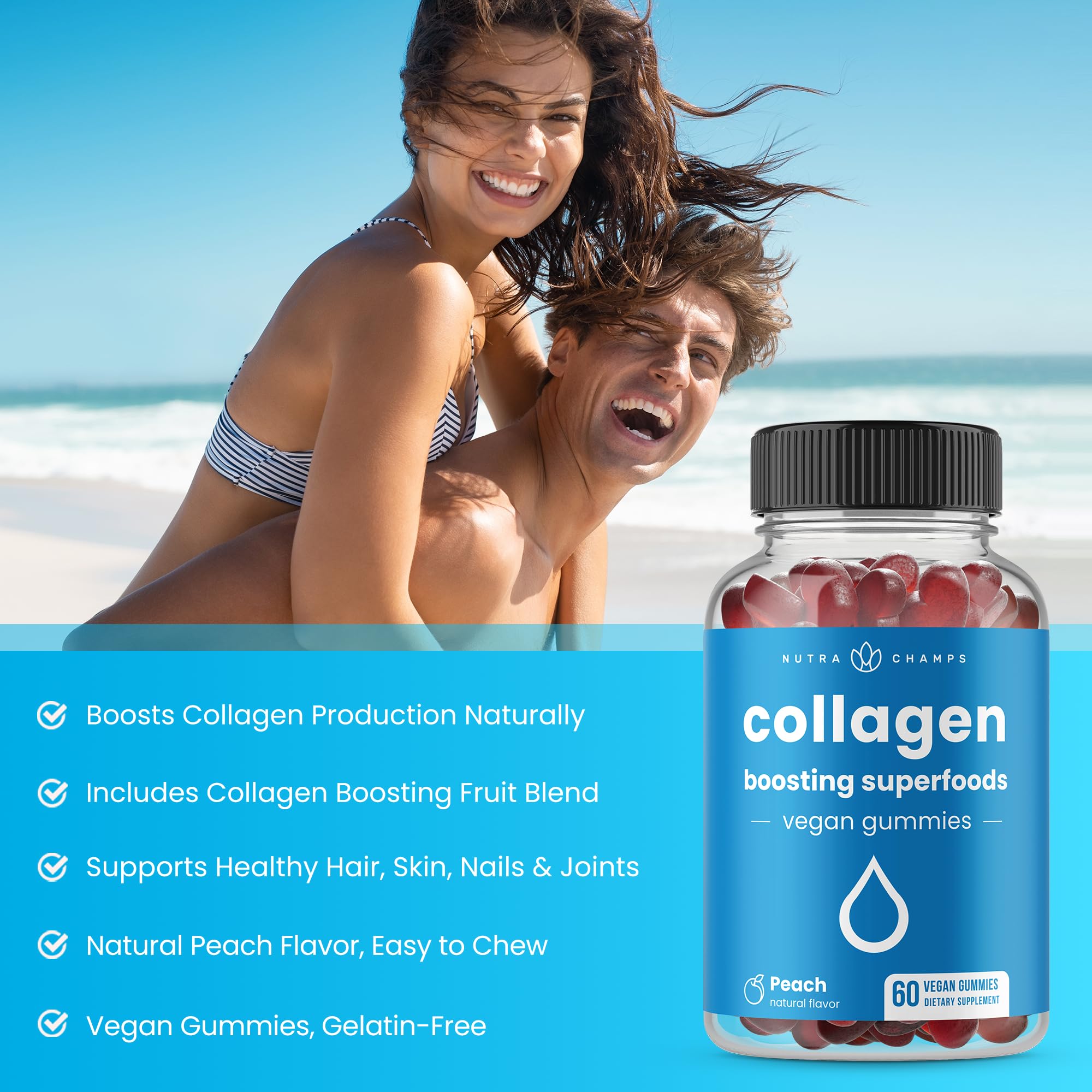NutraChamps Collagen Gummies cabello-brillo: mejora del aspecto capilar