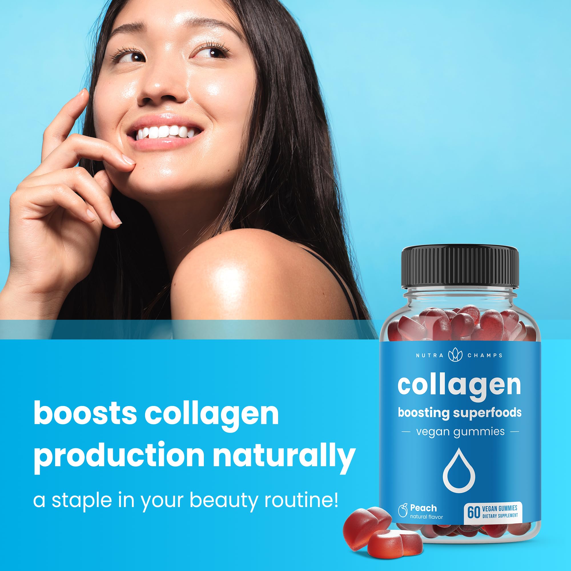 NutraChamps Collagen Gummies sabor-durazno: sabor agradable para uso diario