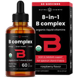 NutraChamps complejo B en gotas sabor frambuesa para energía y bienestar.